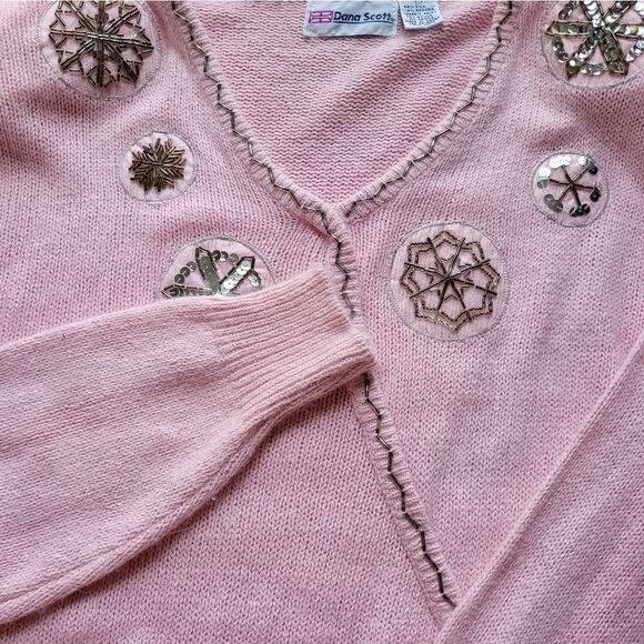 Vintage Coquette Fluffy Fuzzy Angora Rabbit & Silk Beaded Sweater Size Large - Picture 2 of 9